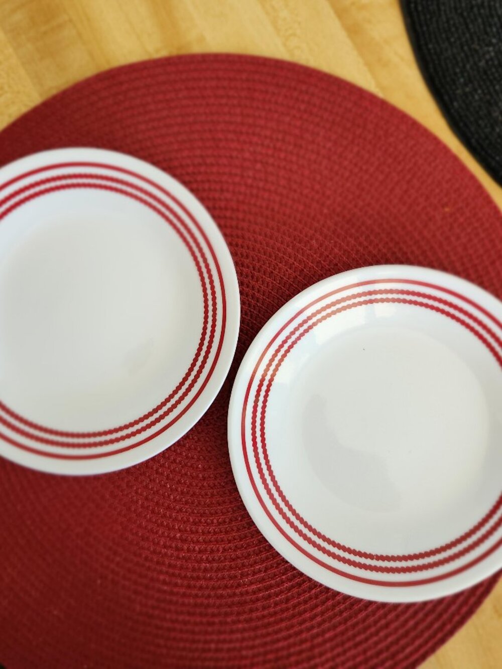 2 Corelle Ruby Red Bread and Butter Snack Plates 6.75"